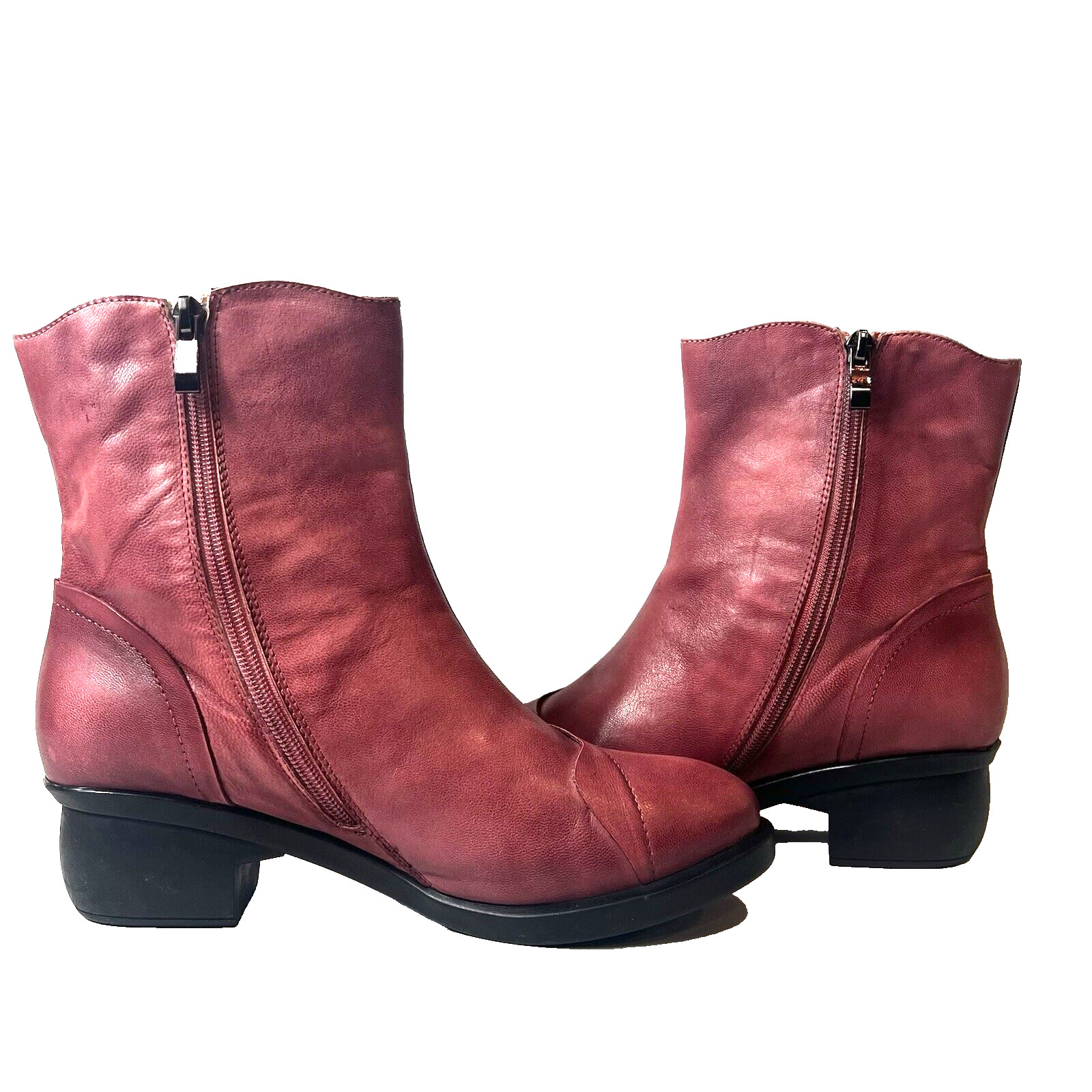 SOCOFY Ankle Bootie Leather Women's EU 40 US 9.5 Rose Pink Bohemian Zip Up Boots