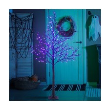 6 FT Halloween Lighted Tree 200 LED Purple Lights Artificial Black Spooky Tre...