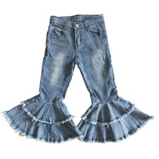 Girls Light Blue Denim Double Flare Jeans Bell Bottoms