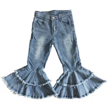Girls Light Blue Denim Double Flare Jeans Bell Bottoms
