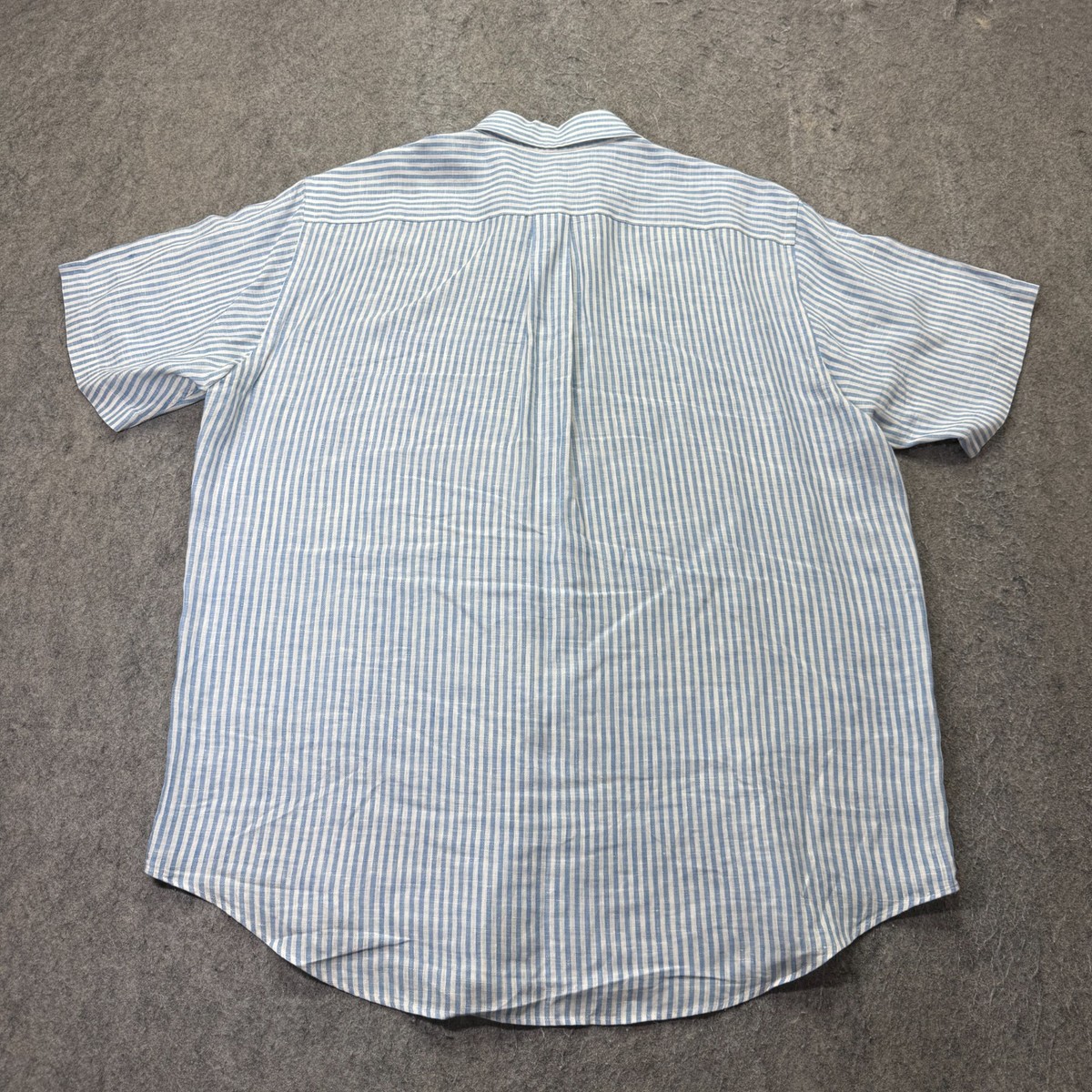 Brooks Brothers Irish Linen Shirt Men L Blue White Striped Button