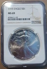 1995 American Silver Eagle NGC MS69 Brown Label PQ