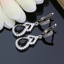 Art Deco Style CZ Black Onyx Teardrop Earrings with Halo Setting
