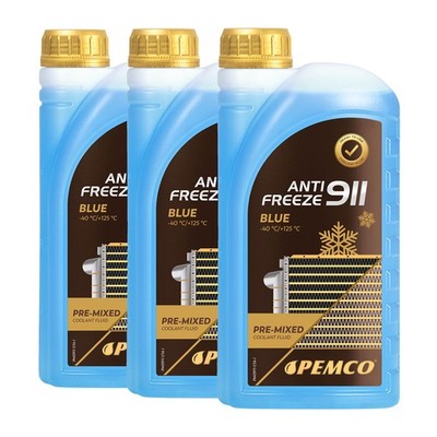 3 (3x1) Liter PEMCO ANTIFREEZE 911 Frostschutz Fertiggemisch blau (-40°C)