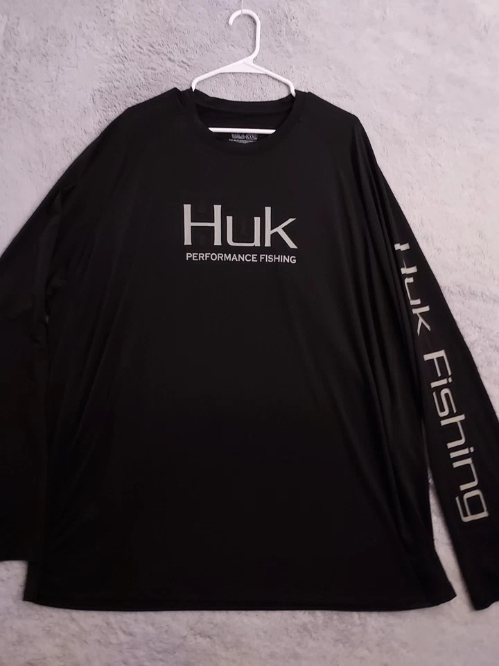 Huk Shirt Mens 3XL Performance Fishing Spellout Logo Black Fishing Jersey Black - Image 2 of 4