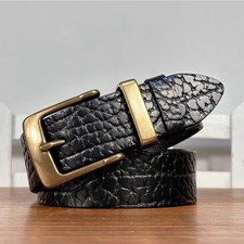 Real Leather Waist Belt Solid-brass Buckle Belt Unisex Punk Casual Waistband