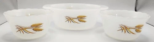 Vintage Fire-King “Golden Wheat” Custard Dishes, Ruffled & Casserole – Set of 3