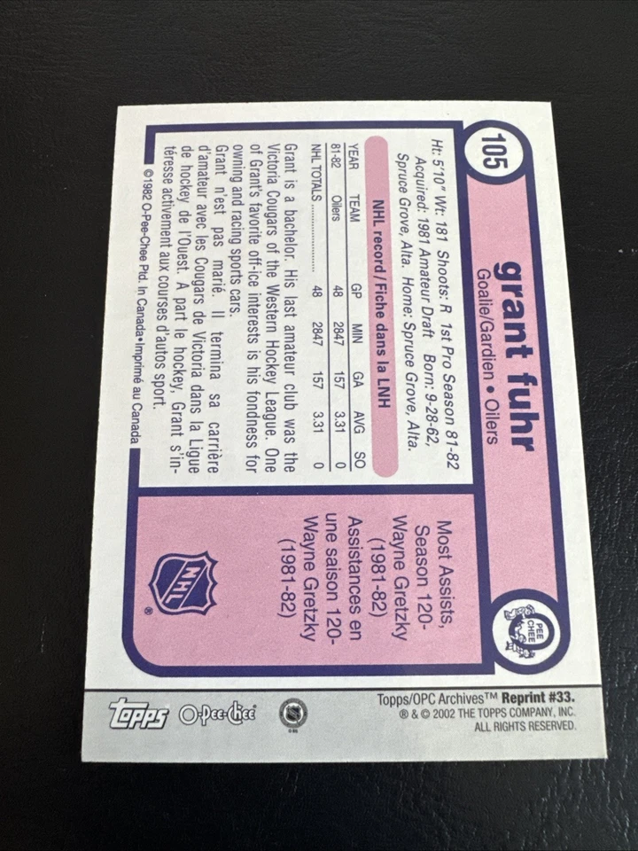 2001-02 Topps/O-Pee-Chee Archives - Grant Fuhr #33 - Image 2 of 2