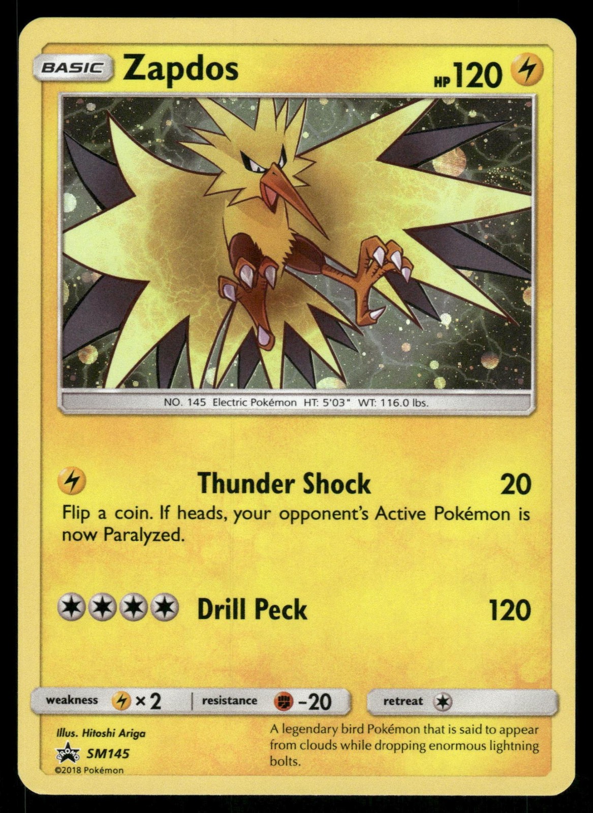 Zapdos - SM145 Holo Promo Sun & Moon Promo Pokemon Holo Near Mint