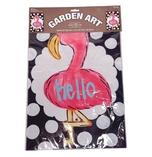 Pink Flamingo "Hello" Garden Art Flag 18" X 12.5" Double Sided Polyester Yard