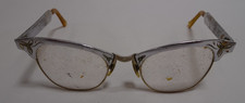Vintage Cat Eye Eyeglasses Bronze Aluminum Finish Leaf Etching Size 5 1/2