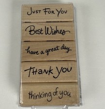 2002 Stampendous Friendly Phrases 5 Pc Wood Rubber Stamp Set SWS017 USA