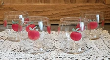 Vintage Stacking Juice Glasses Tomatoes  / Set of 4 Hand Painted / Retro Kitchen