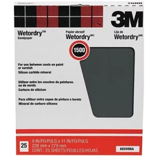 3M 88599 25 sheets Sandpaper, 1500-Grit, Ultra Fine, Silicone Carbide