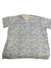 Med Gear Scrub Top - Blue  White Floral Print - Size Large W/ 2 Pockets