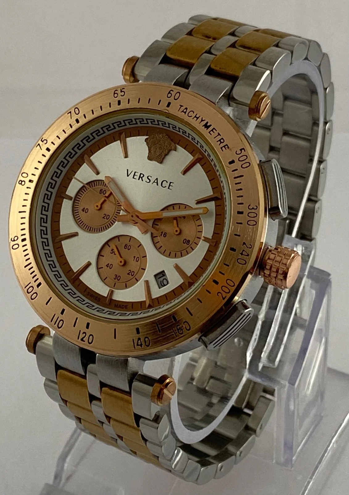 Orologio da Polso Uomo Casual Versace Quadrante Argento Data Indicatore Cronografo Quarzo