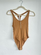 Rust Ribbed Henley Tank Bodysuit - Women