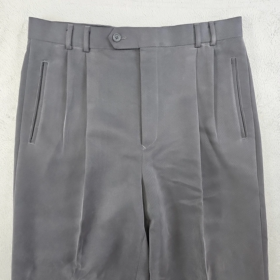 Pantalones de vestir Bachrach para hombre 33x30 gris pierna recta plisados puños carrera Foto 2 de 4