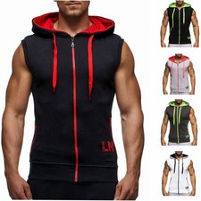 Summer color-block hooded zip-up sleeveless hoodie vest for men