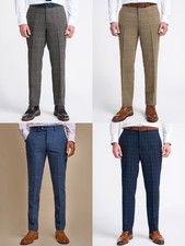 Men's Cavani Check Tweed Formal Slim Fit Quality Wedding Suit Trousers