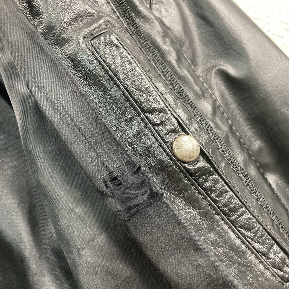 Vintage Hooded Leather Jacket Men 40 Large Black Full Zip Bomber