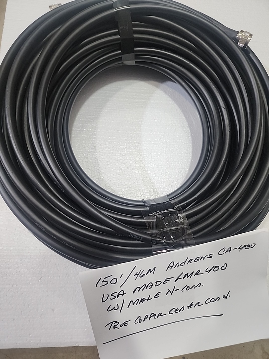 150' Andrews CA-400/LMR400  50 Ohm Super Low Loss Coax W/N Male Connectors USA. Available Now for $195.00
