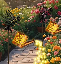 1-2X Solar Watering Can Lights Hanging LED String Lamp Outdoor Garden Xmas Decor