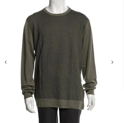 Corneliani Made in Italy 100 Virgin Wool Textured Crewneck Sweater Taupe Olive M