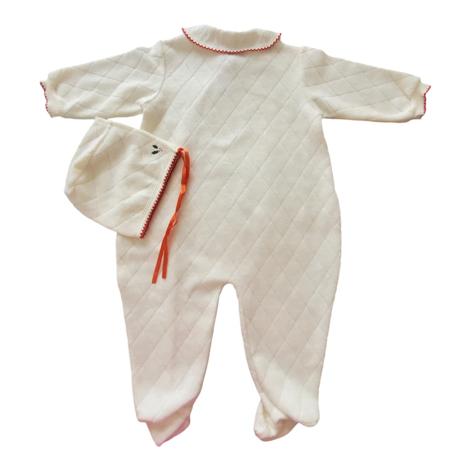 NWT New Infant Baby Size 9 Mos Months Little Me  Footie & Hat Ivory Layette - Image 3 of 4