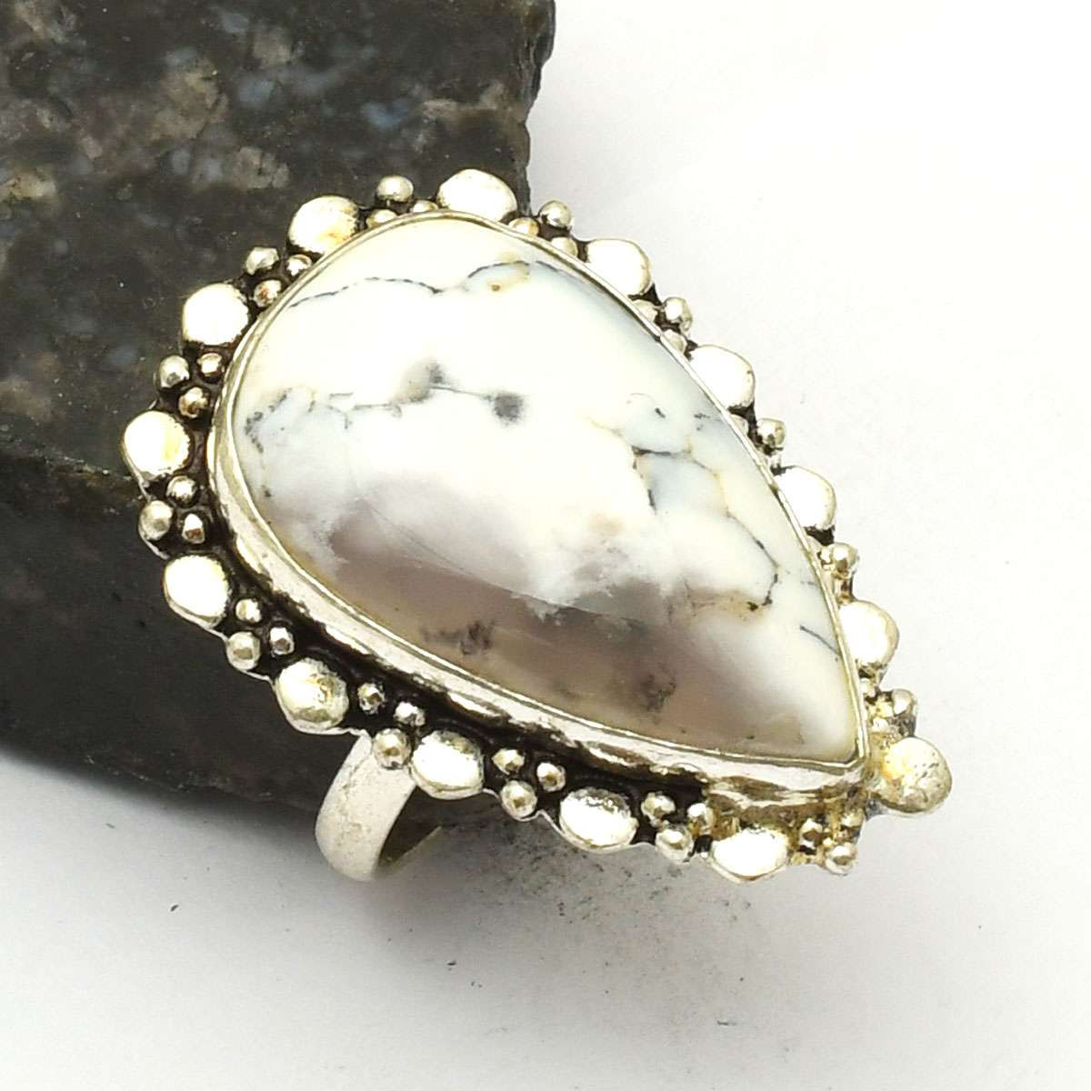 Dendrite Opal Gemstone Handmade Ring Jewelry Women Gift US Size-8.25 AR 74235