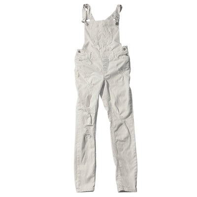 Sybilla Denim Overalls Women Small 6-8 White Country Cottage Ripped Stretch Farm