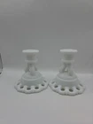 Pair Of Westmoreland White Milk Glass Doric Open Lace Candle Stick Holders