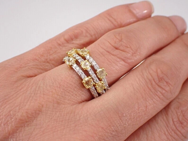 2Ct Round Cut Lab-Created Citrine Stackable Weddi… - image 7