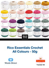 Rico Essentials Crochet - Mercerised Cotton - 3 Ply - All Colours - 50g Balls