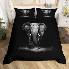 Elephant Duvet Cover Set King Size,Wild Animal and the Vivid 3D Animal Decora...