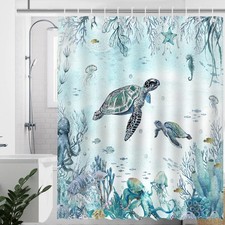 Mocsicka Sea Turtle Shower Curtain Teal 72"W x 72"L Pack of 1 , Blue