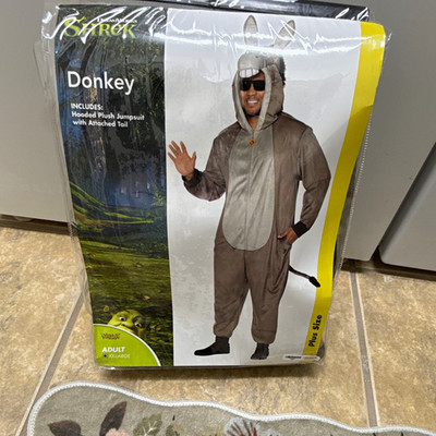 DreamWorks Shrek Donkey Adult Hooded Plush Jumpsuit Costume Plus Size Gray