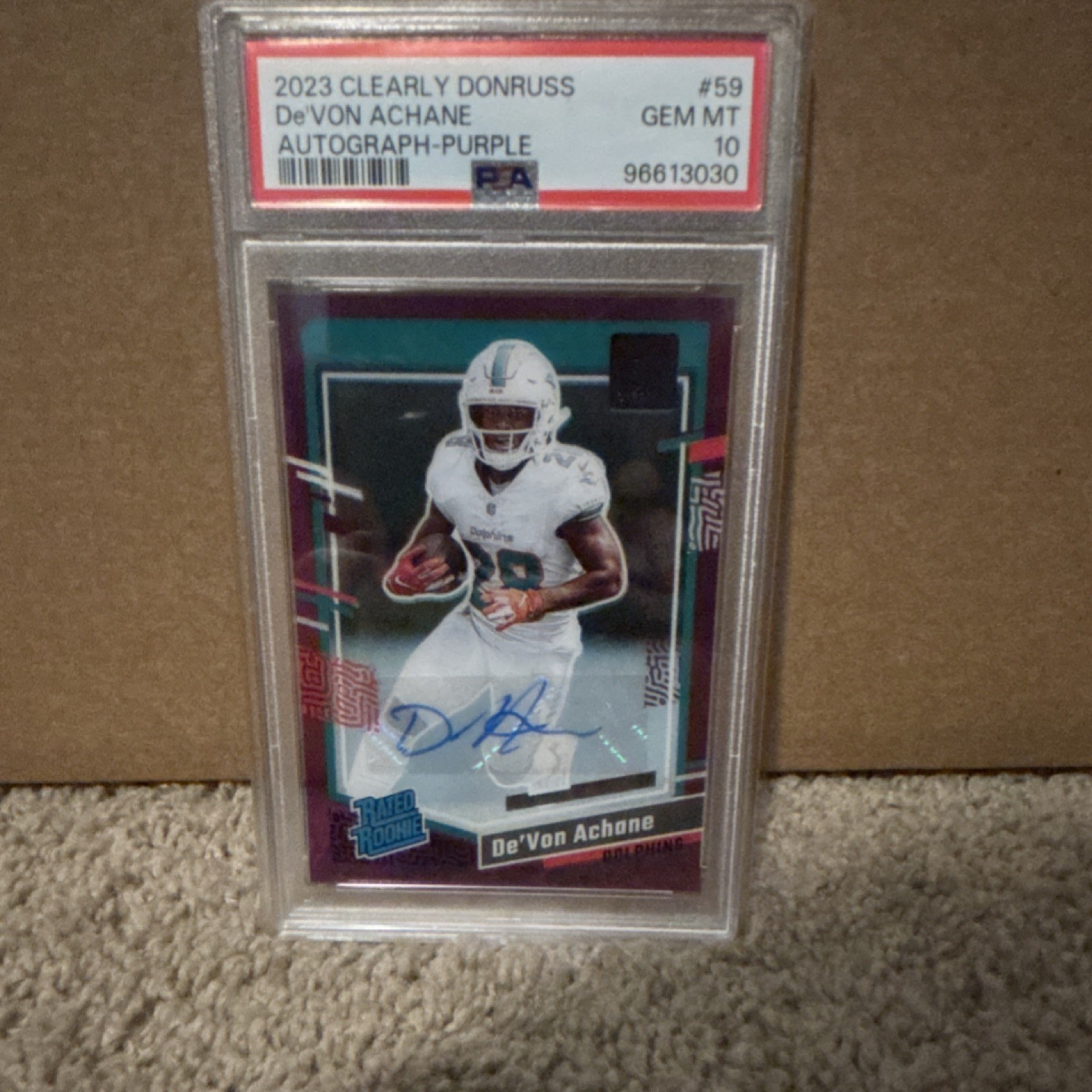 De'Von Achane Panini Clearly Donruss #59 Autograph-Purple