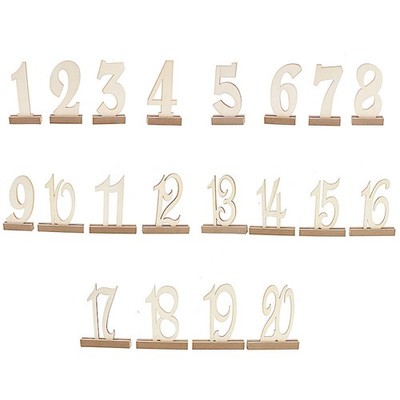 Natural 20 Wooden 6'' Table Numbers 1-20 Set Holder Base Party Events Decorations