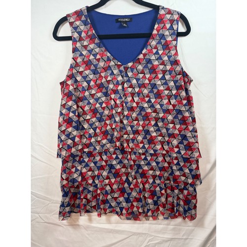 Roz & Ali Womens Medium Blue Red White Geometric Triangle Tiered ...