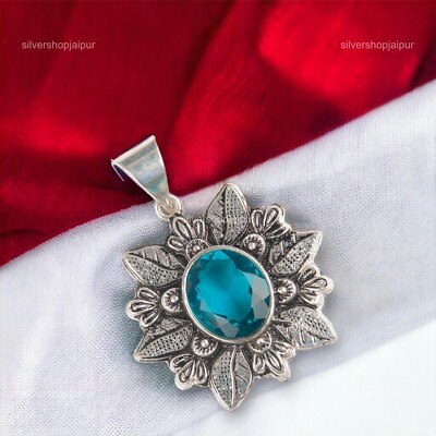 Oval Cut Natural apatite Best Friend Gift Sister Wedding Pendant Sterling Silver