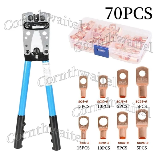 Heavy Duty Battery Cable Crimping Tool Wire Lug Crimper Terminal Copper Lugs Kit - Picture 20 of 30