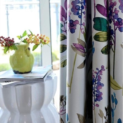 MYRU 1 Paar Lila Blau Blumen Vorhänge Ösen für Schlafzimmer, Flora Vorhänge