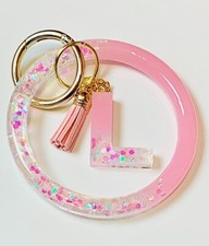 Glitter Light Pink Keychain Letter Bracelet Keychain Wristlet
