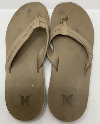 Hurley Tan Lunar Leather Flip Flops Sandal Men's Size 11 Outdoor