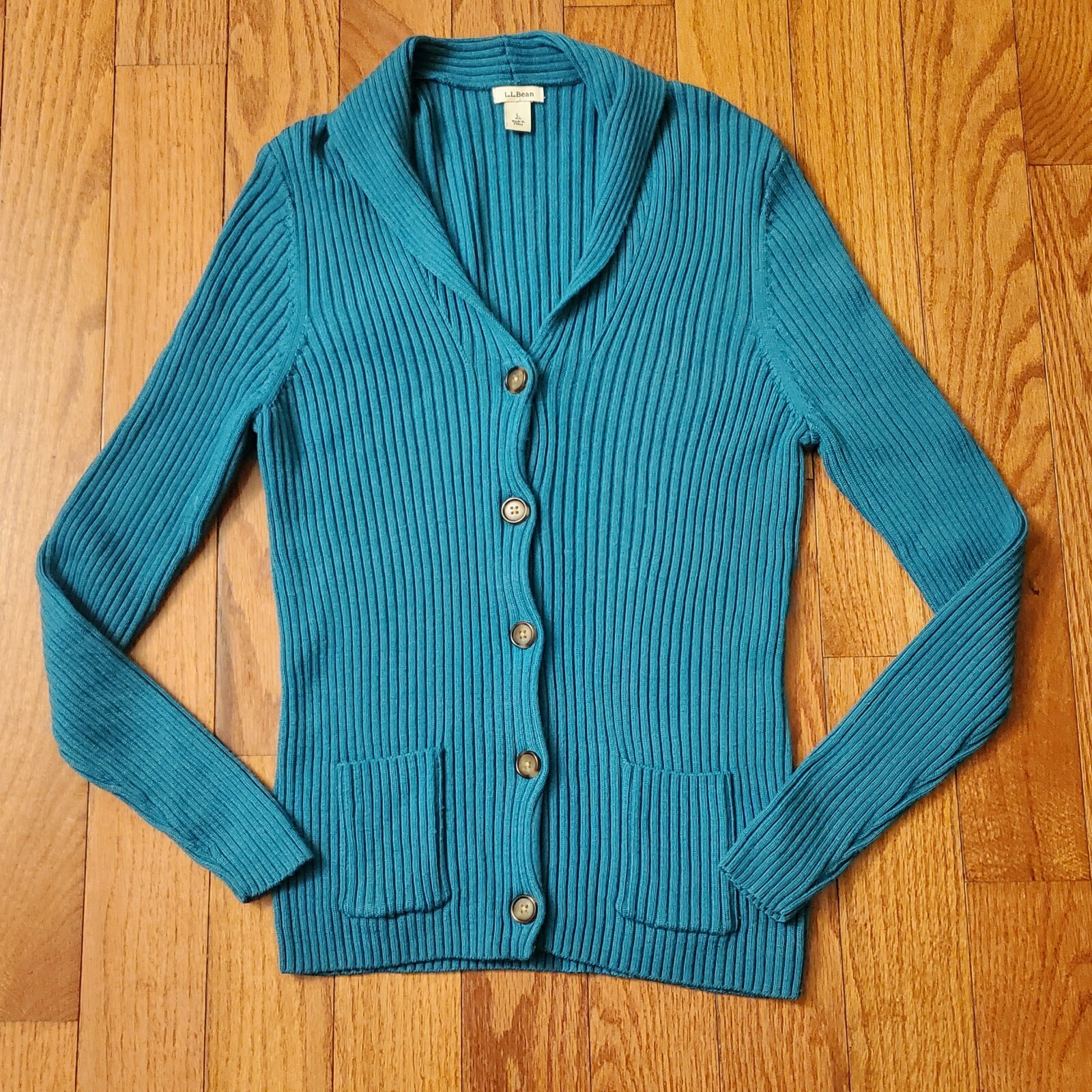 LL BEAN Women's Large Button Collared Sweater - P… - image 1