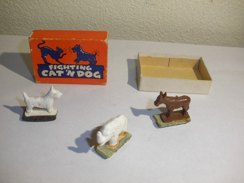 Vintage 1940’s Fighting Cat and Dog Magnetic Box, W/ dog, Donkey, Elephant