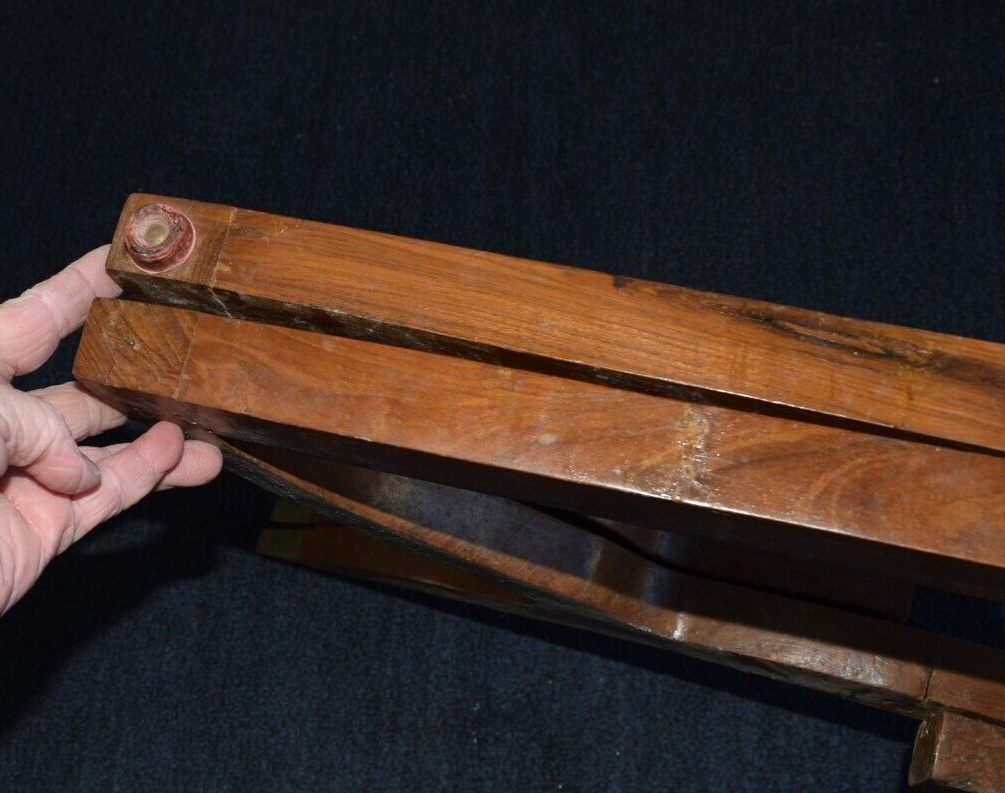 MCM Moroccan Teak and Hammered Etched Brass Round Tray Folding Legs