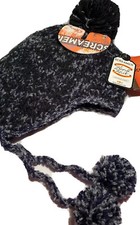 Screamer Black Gray Ear Flaps Hand Knit Hat Beanie Ski Snowboarding Winter