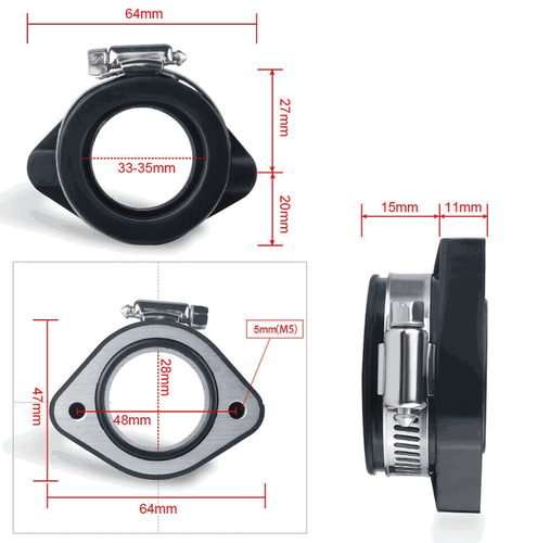 Intake Manifold Boot For PWK 24 26 28 30 PE24 P26 P28 Carburetor Flange Adapter - Picture 1 of 3